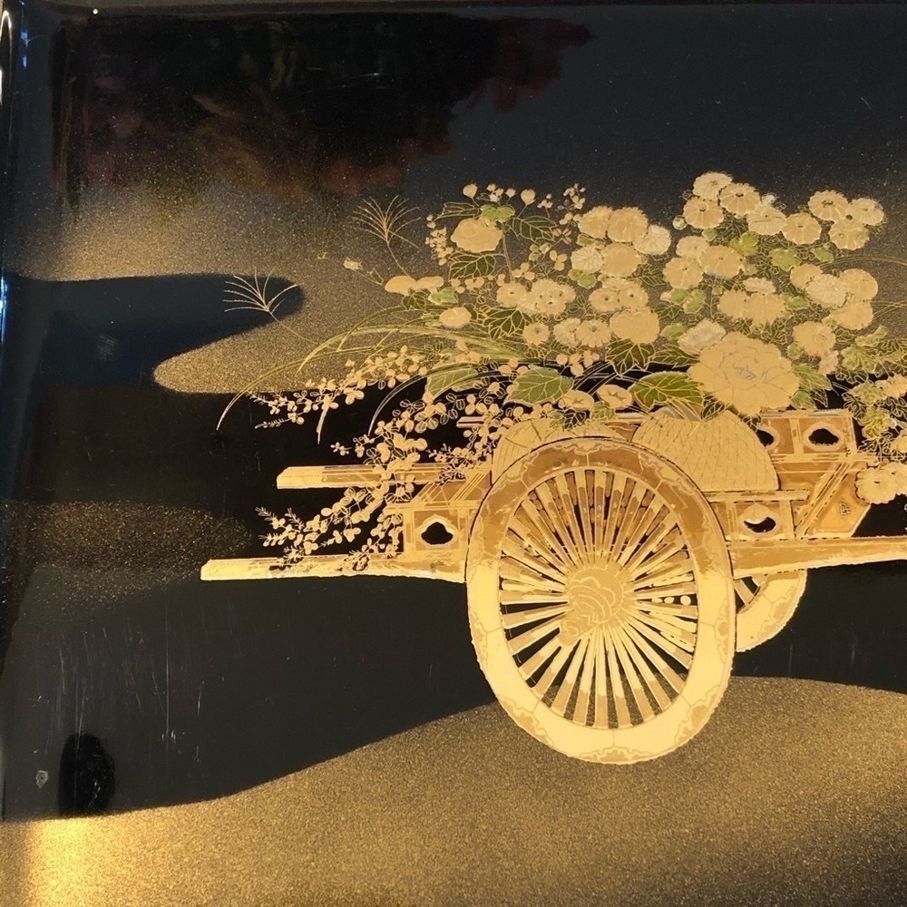 Vintage Otagiri Japan Flower Cart Lacquer Tray - Picture 5 of 9